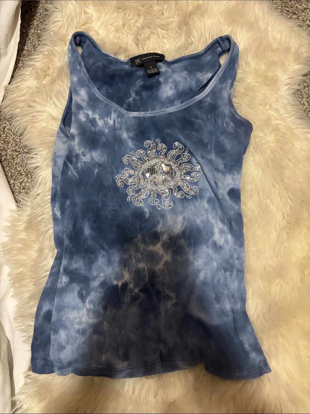 Y2K Blue Tie-Dye Sun Embellished Tank Top